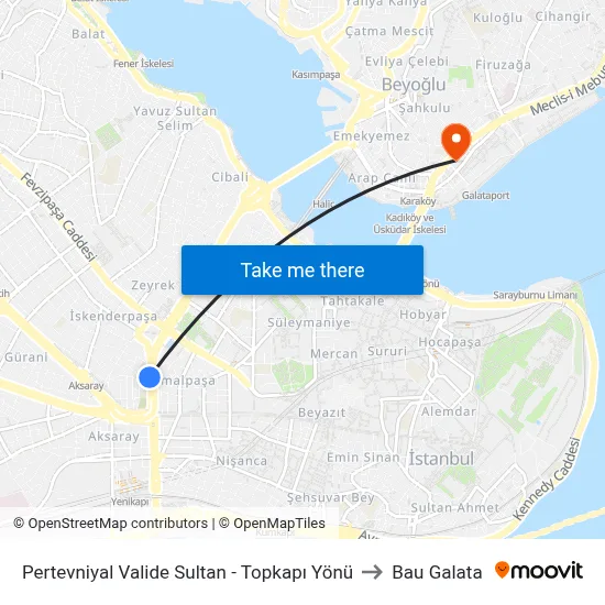 Pertevniyal Valide Sultan - Topkapı Yönü to Bau Galata map