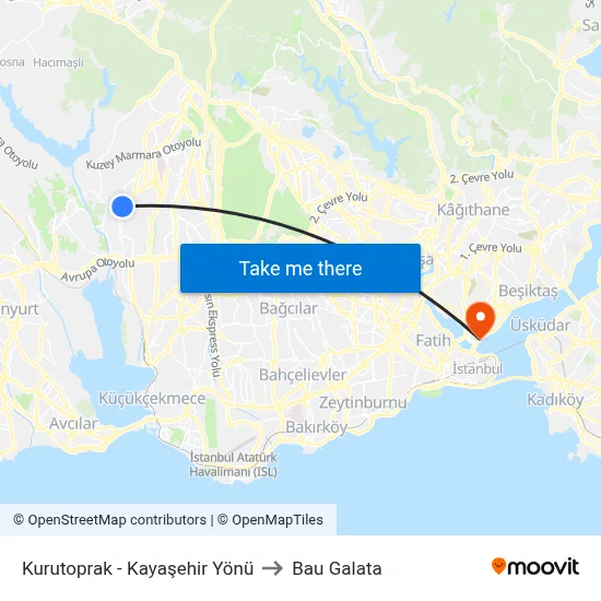 Kurutoprak - Kayaşehir Yönü to Bau Galata map