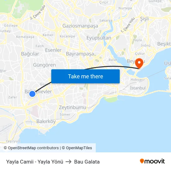 Yayla Camii - Yayla Yönü to Bau Galata map