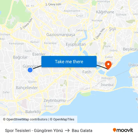 Spor Tesisleri - Güngören Yönü to Bau Galata map