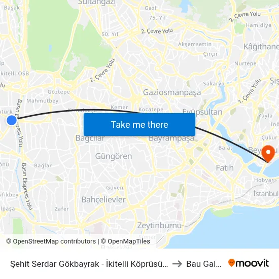 Şehit Serdar Gökbayrak - İkitelli Köprüsü Yönü to Bau Galata map