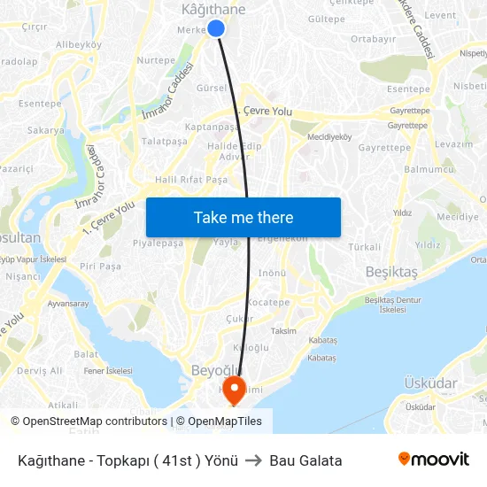 Kağıthane - Topkapı ( 41st ) Yönü to Bau Galata map