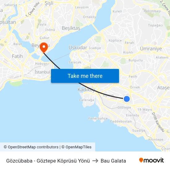 Gözcübaba - Göztepe Köprüsü Yönü to Bau Galata map