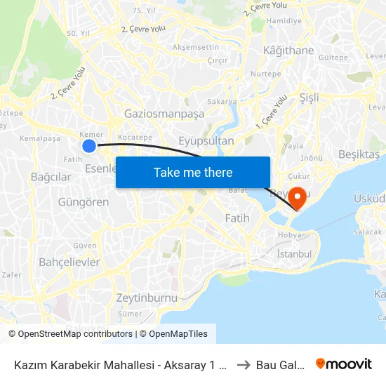 Kazım Karabekir Mahallesi - Aksaray 1 Yönü to Bau Galata map