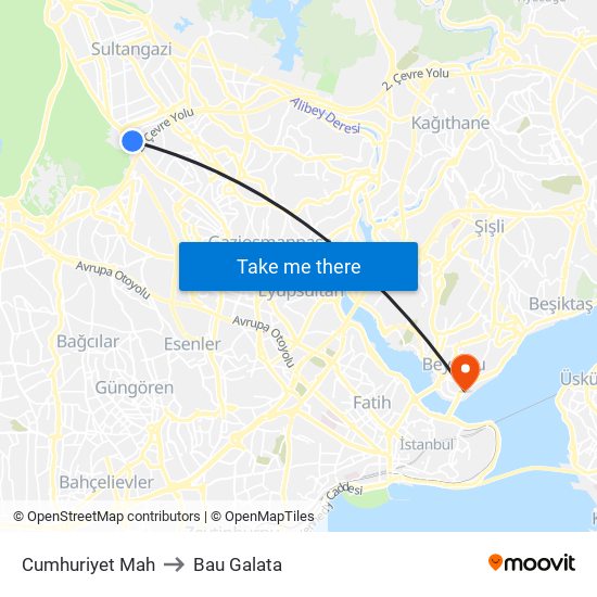 Cumhuriyet Mah to Bau Galata map