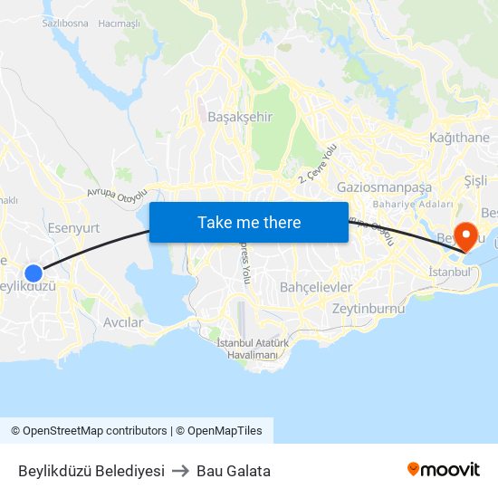 Beylikdüzü Belediyesi to Bau Galata map