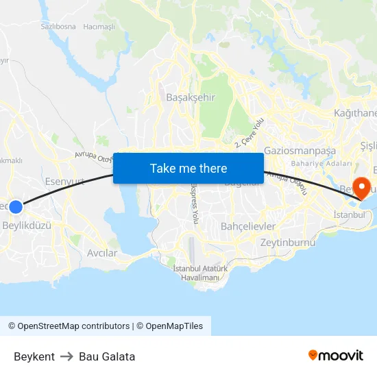 Beykent to Bau Galata map