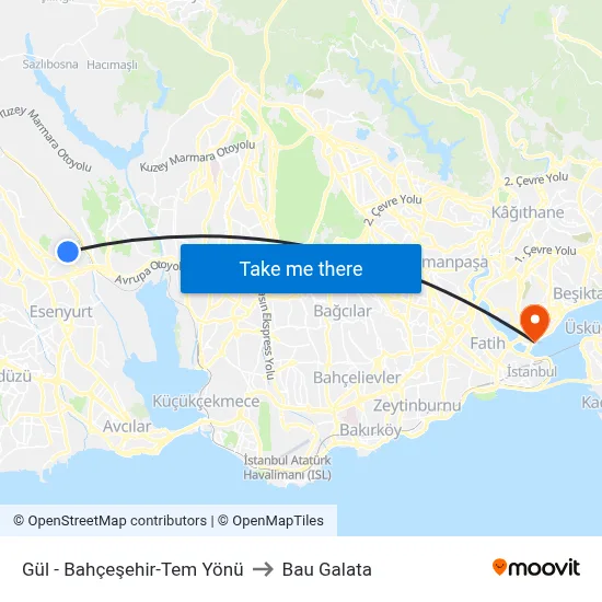 Gül - Bahçeşehir-Tem Yönü to Bau Galata map