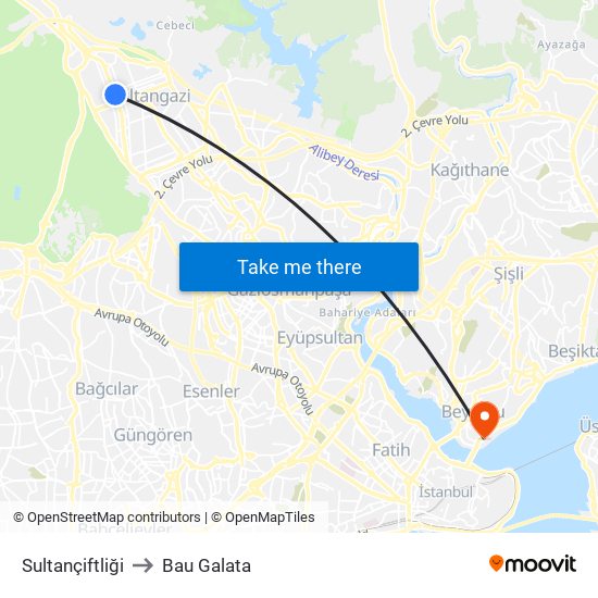 Sultançiftliği to Bau Galata map