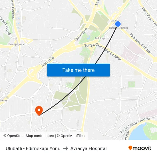 Ulubatli - Edirnekapi Yönü to Avrasya Hospital map