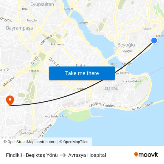 Fındıklı - Beşiktaş Yönü to Avrasya Hospital map