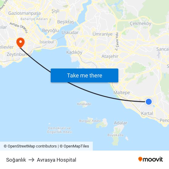 Soğanlık to Avrasya Hospital map