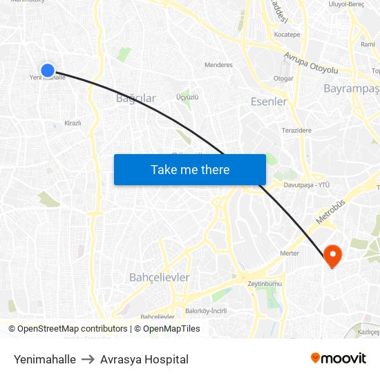 Yenimahalle to Avrasya Hospital map