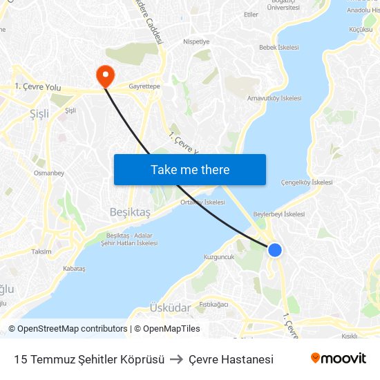 15 Temmuz Şehitler Köprüsü to Çevre Hastanesi map