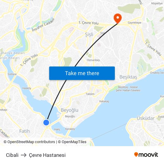Cibali to Çevre Hastanesi map