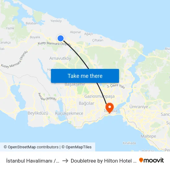 İstanbul Havalimanı / Istanbul Airport to Doubletree by Hilton Hotel Istanbul - Old Town map