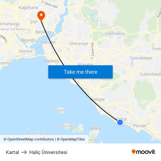 Kartal to Haliç Üniversitesi map
