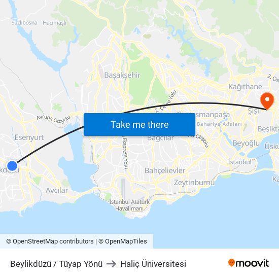 Beylikdüzü / Tüyap Yönü to Haliç Üniversitesi map