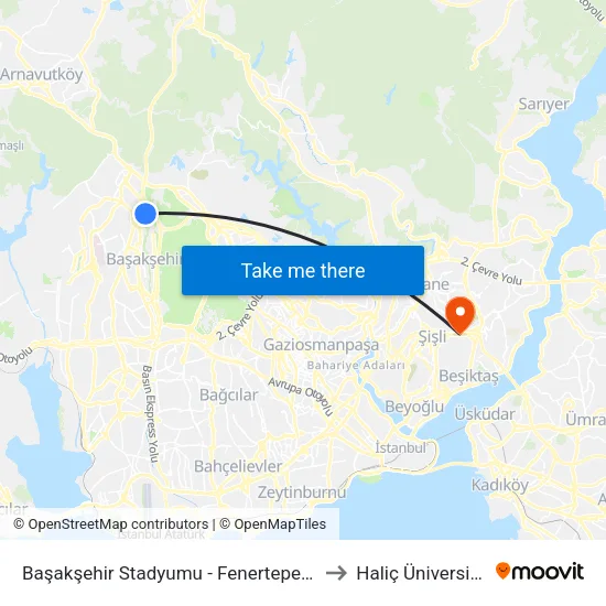 Başakşehir Stadyumu - Fenertepe Yönü to Haliç Üniversitesi map