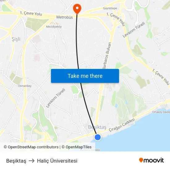 Beşiktaş to Haliç Üniversitesi map