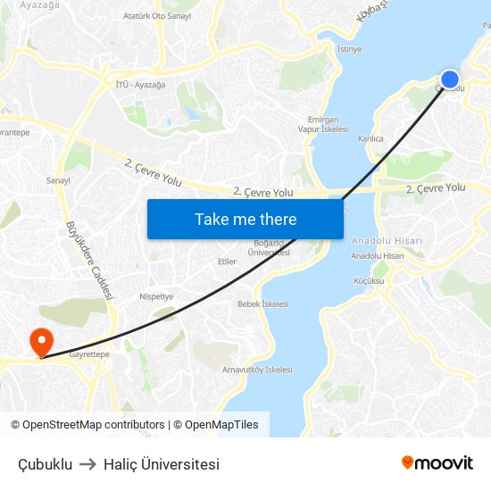Çubuklu to Haliç Üniversitesi map