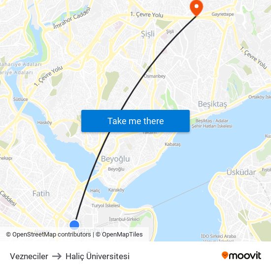 Vezneciler to Haliç Üniversitesi map