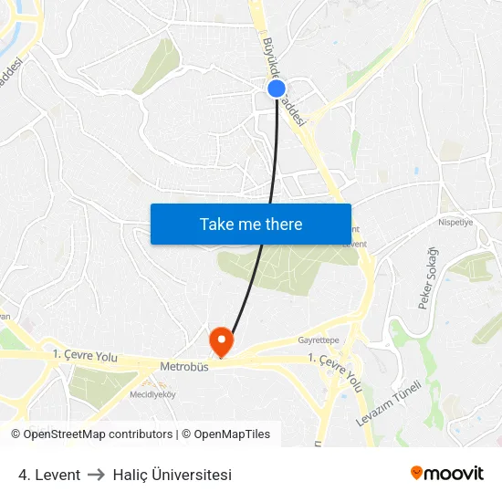 4. Levent to Haliç Üniversitesi map