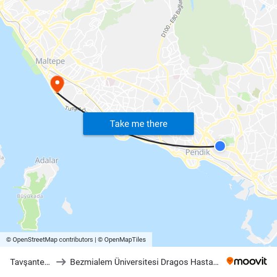 Tavşantepe to Bezmialem Üniversitesi Dragos Hastanesi map