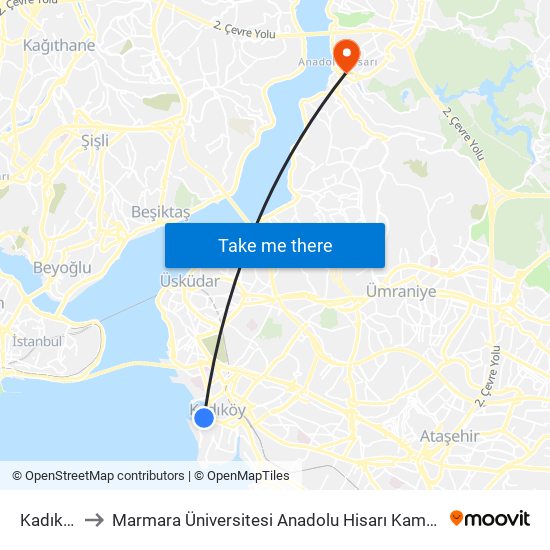 Kadıköy to Marmara Üniversitesi Anadolu Hisarı Kampüsü map