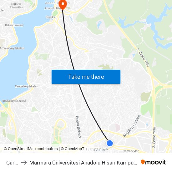 Çarşı to Marmara Üniversitesi Anadolu Hisarı Kampüsü map