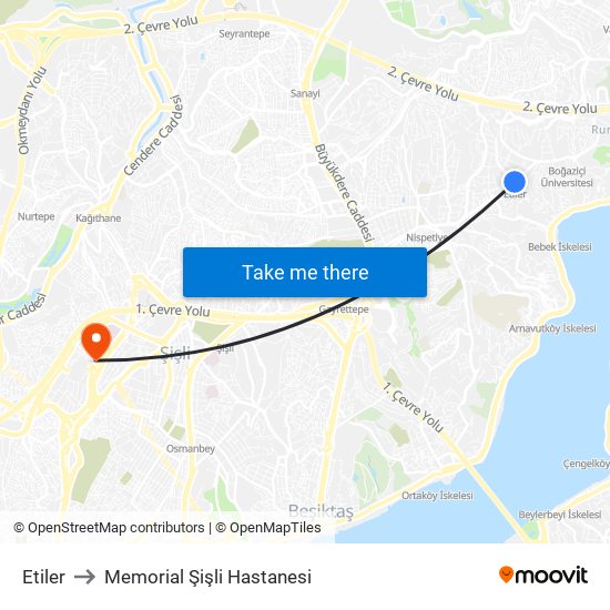 Etiler to Memorial Şişli Hastanesi map