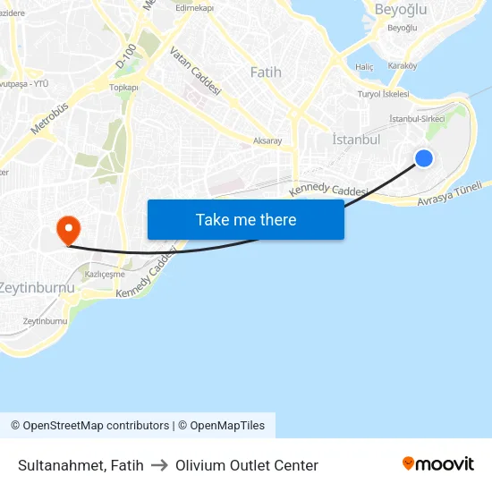 Sultanahmet, Fatih to Olivium Outlet Center map