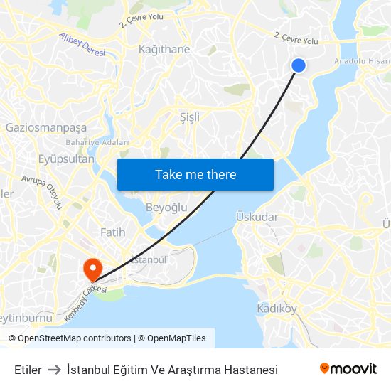 Etiler to İstanbul Eğitim Ve Araştırma Hastanesi map