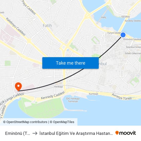 Eminönü (T1) to İstanbul Eğitim Ve Araştırma Hastanesi map