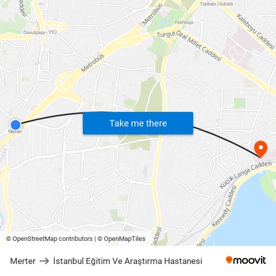 Merter to İstanbul Eğitim Ve Araştırma Hastanesi map