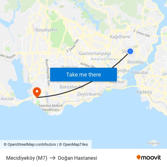 Mecidiyeköy (M7) to Doğan Hastanesi map