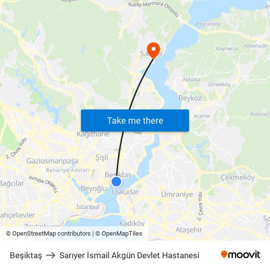 Beşiktaş to Sarıyer İsmail Akgün Devlet Hastanesi map