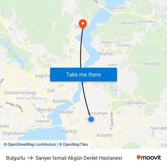 Bulgurlu to Sarıyer İsmail Akgün Devlet Hastanesi map