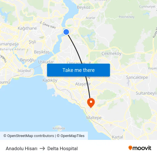 Anadolu Hisarı to Delta Hospital map