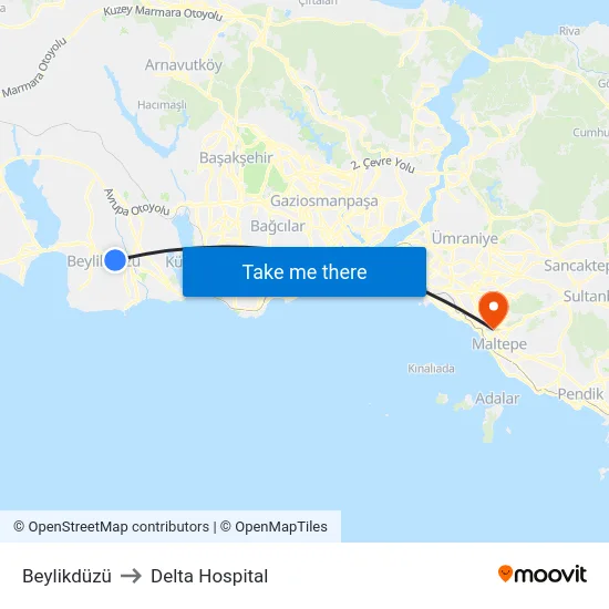 Beylikdüzü to Delta Hospital map