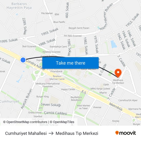 Cumhuriyet Mahallesi to Medihaus Tıp Merkezi map