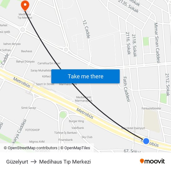 Güzelyurt to Medihaus Tıp Merkezi map