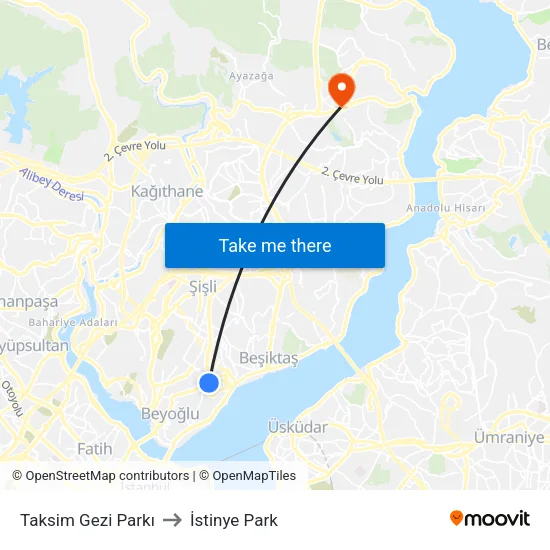Taksim Gezi Parkı to İstinye Park map