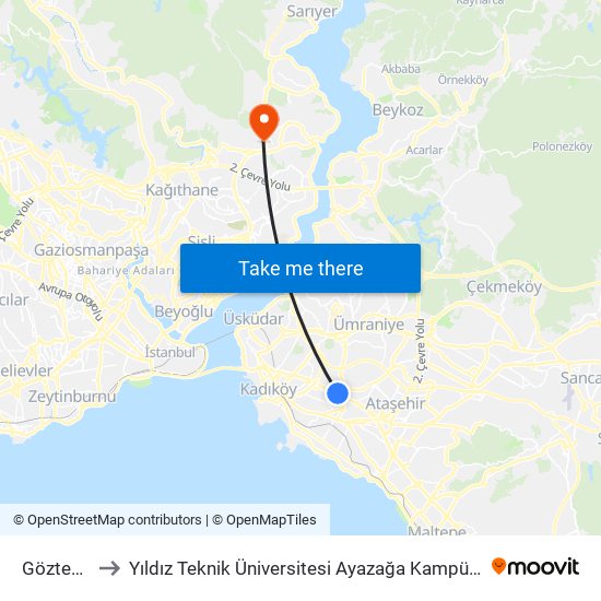 Göztepe to Yıldız Teknik Üniversitesi Ayazağa Kampüsü map