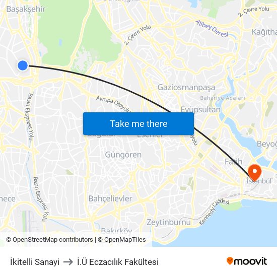 İkitelli Sanayi to İ.Ü Eczacılık Fakültesi map