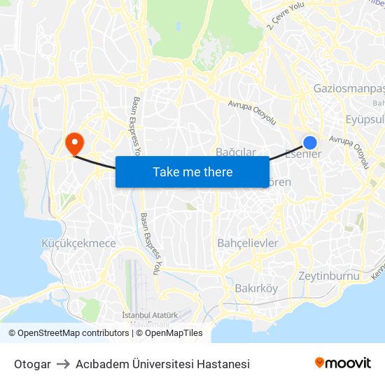 Otogar to Acıbadem Üniversitesi Hastanesi map