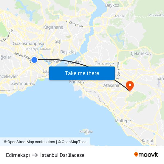 Edirnekapı to İstanbul Darülaceze map