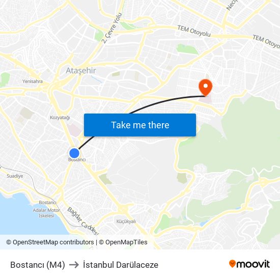 Bostancı (M4) to İstanbul Darülaceze map