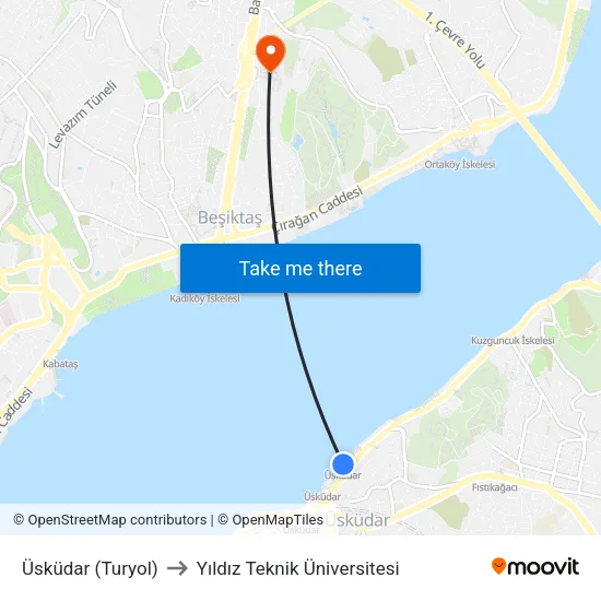 Üsküdar (Turyol) to Yıldız Teknik Üniversitesi map