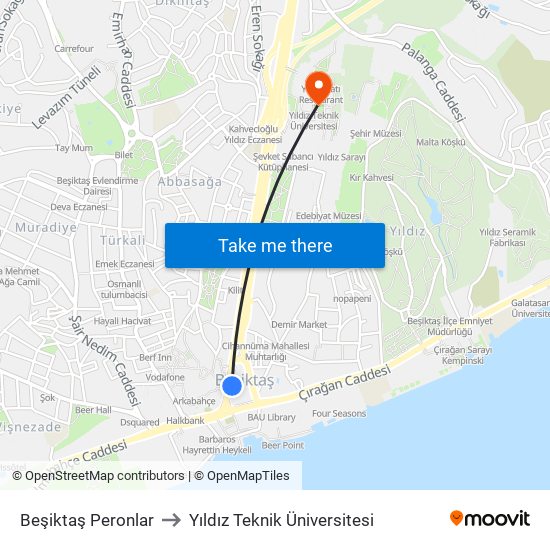 Beşiktaş Peronlar to Yıldız Teknik Üniversitesi map